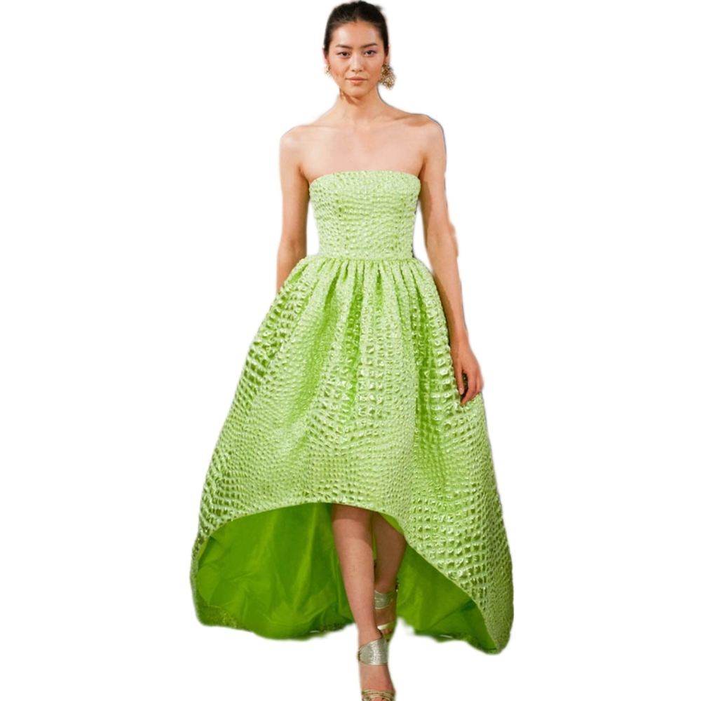 $7,000 OSCAR DE LA RENTA LIGHT GREEN HI LOW STRAPLESS TRAIN SILK GOWN US L - Picture 13 of 16